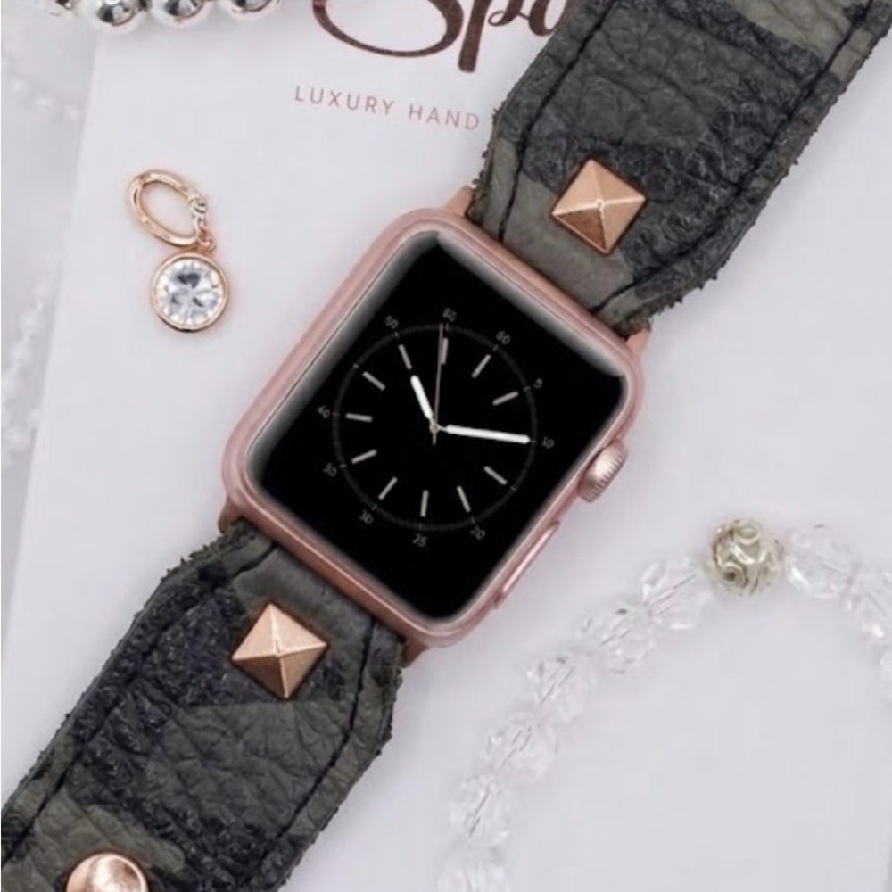 Camouflage Leather Watch Strap with Gold Accents